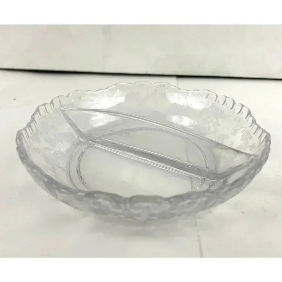 VTG Cambridge Rose Point Divided Dish Sugar and Creamer Etched Clear Glass - Picture 5 of 13